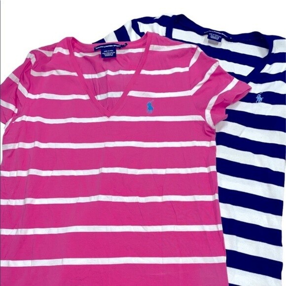Ralph Lauren Sport v neck striped polo shirt size small set of two - Picture 1 of 4